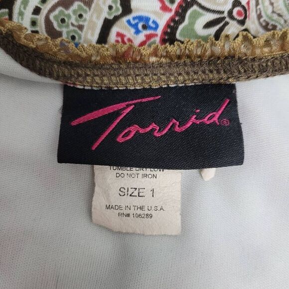 Vtg 90s Torrid Paisley Mesh Corset Dress Sz L/1X Brown Stretch Witchy Made USA - Picture 6 of 11